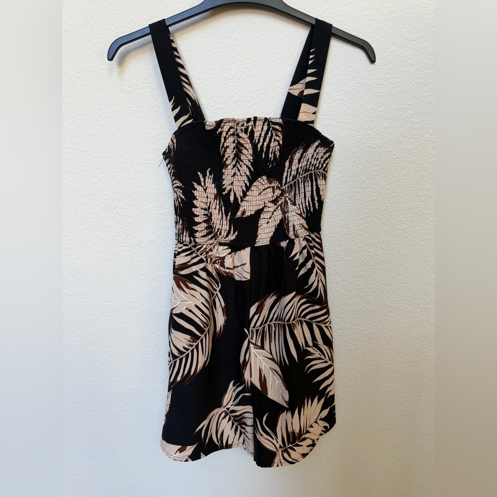 Black and Beige Tropical Print Romper